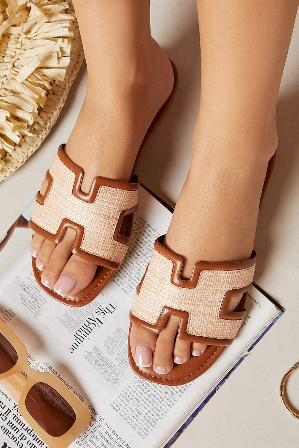 Coffee Hollow Out Open Toe Slippers