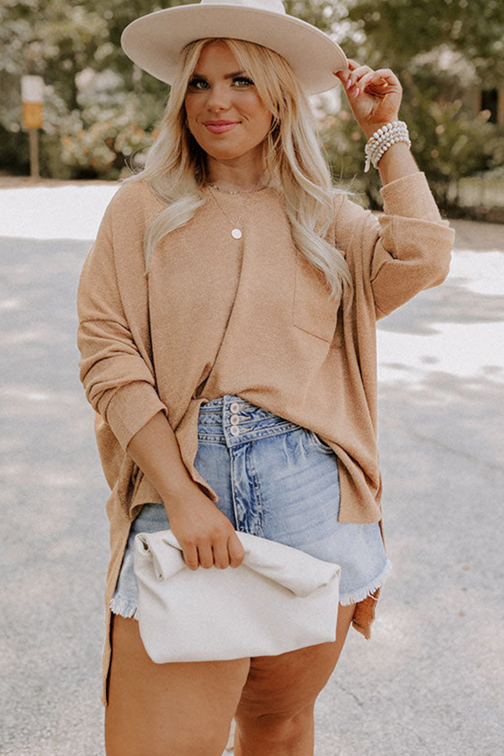 Parchment Plus Size Drop Shoulder Knit Tunic Top