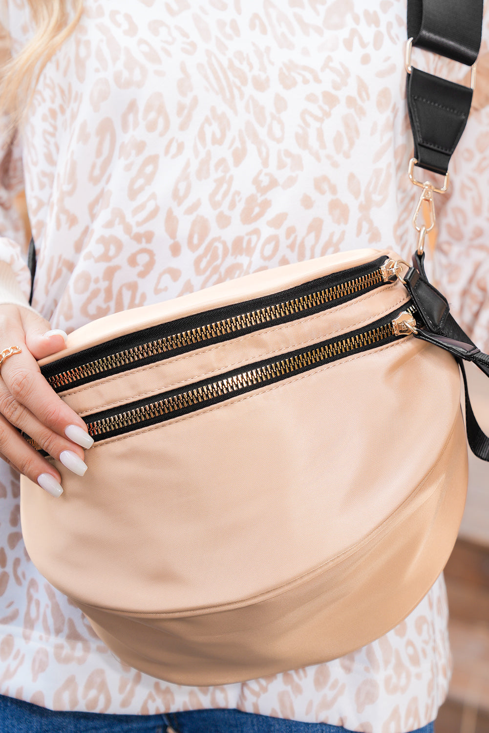 Wisteria Wide Strap Double Zipper Crossbody Bag