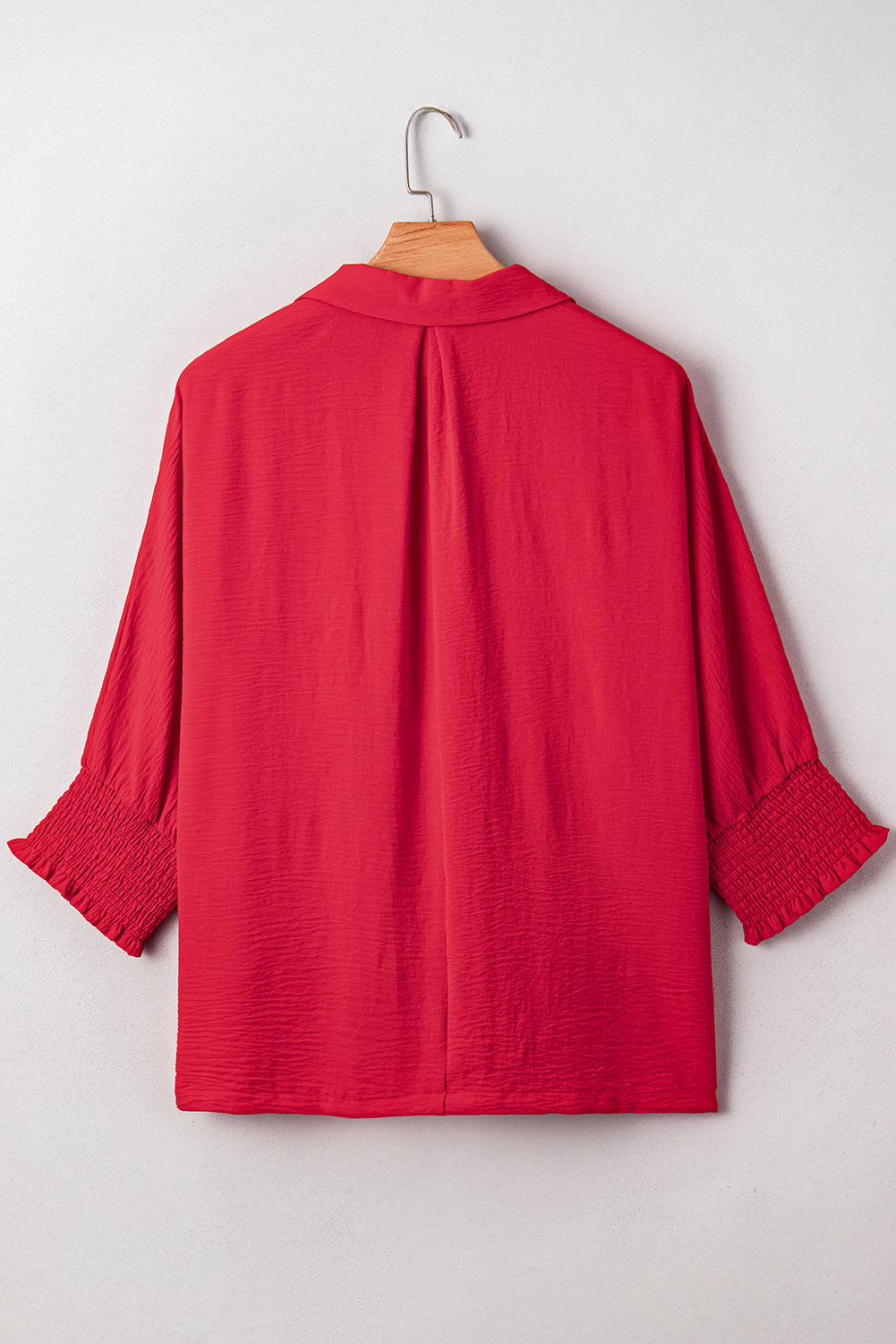 Fiery Red Plus Size Shirred Cuff Dolman Oversized Tunic Blouse
