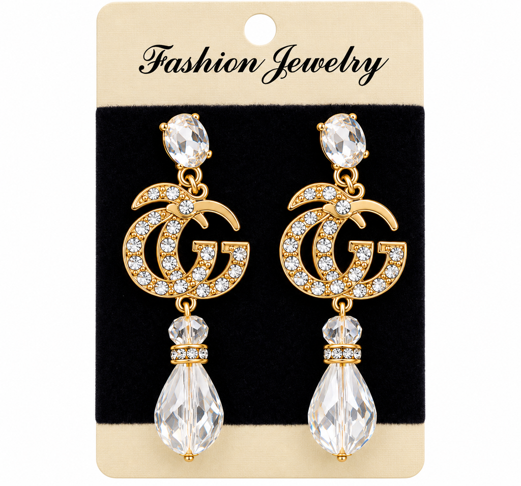 Gold Crystal Statement Drop Earrings