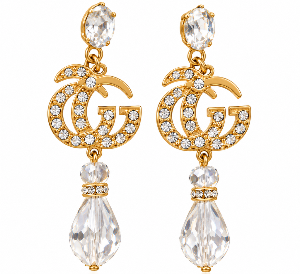 Gold Crystal Statement Drop Earrings