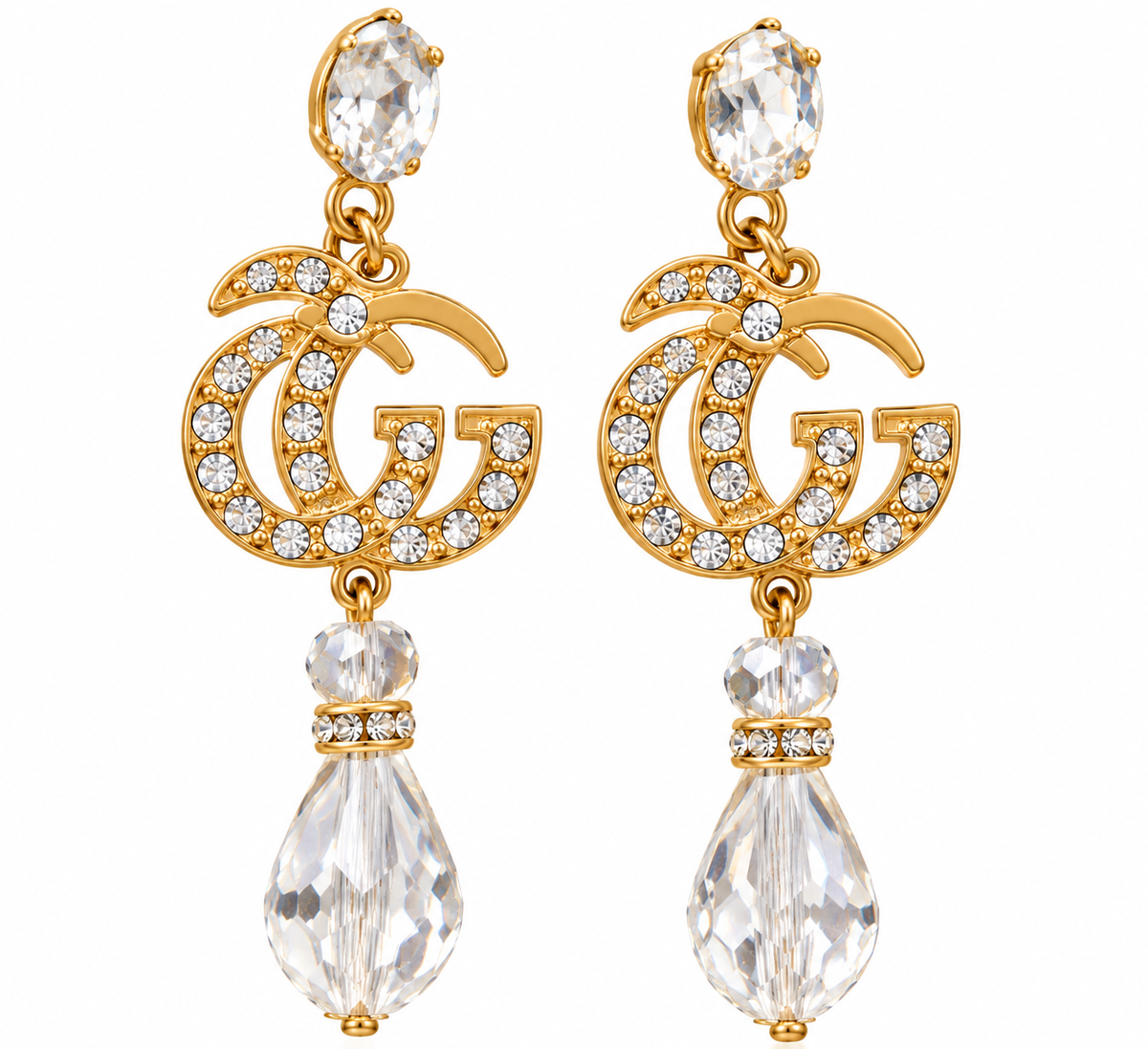 Gold Crystal Statement Drop Earrings