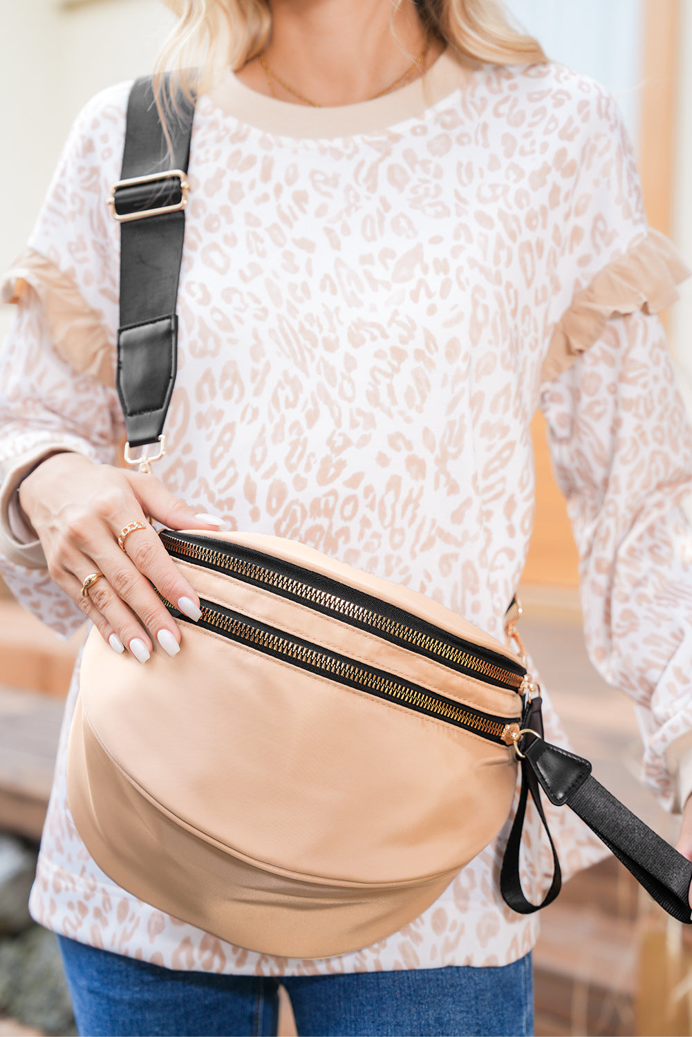 Wisteria Wide Strap Double Zipper Crossbody Bag