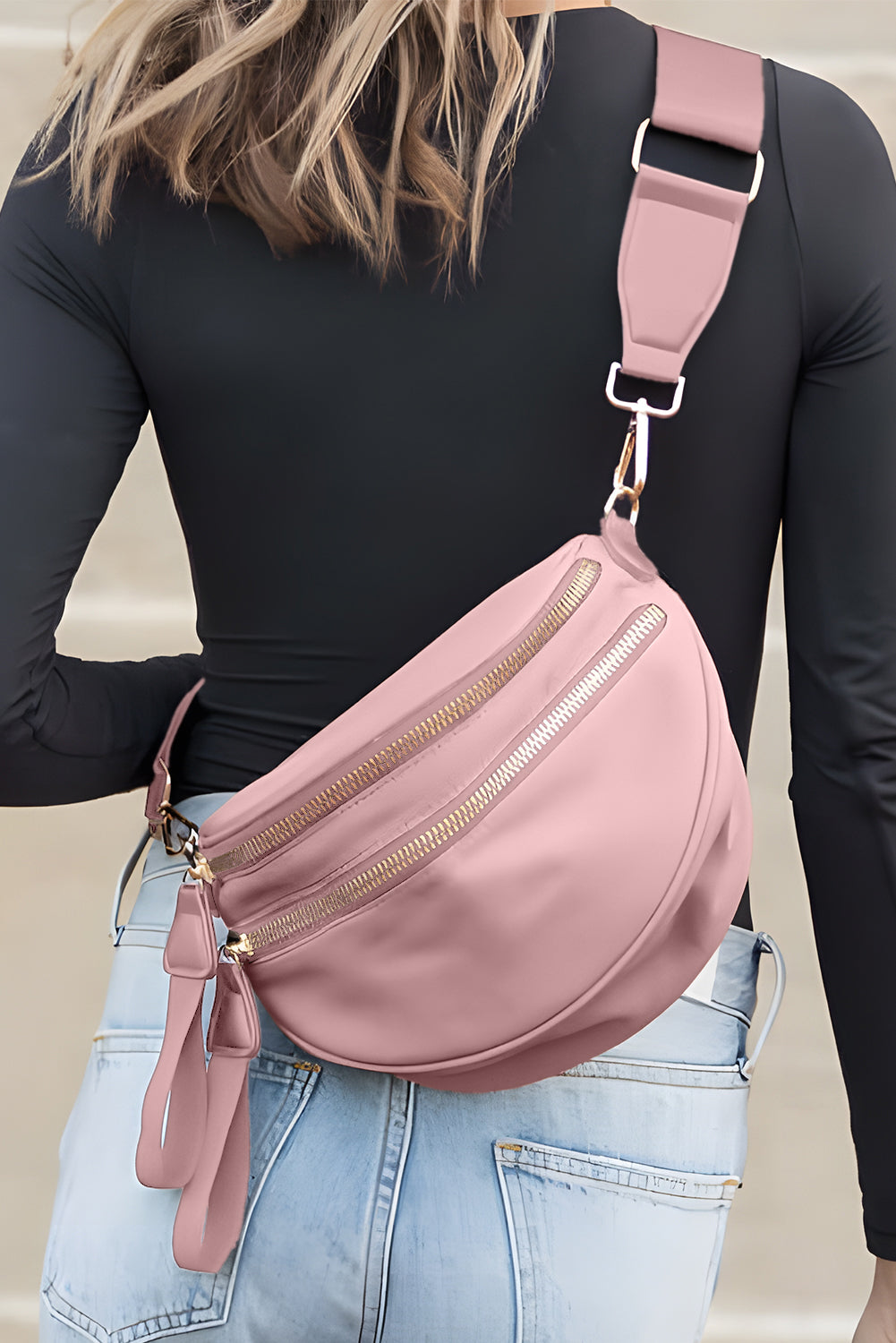 Wisteria Wide Strap Double Zipper Crossbody Bag