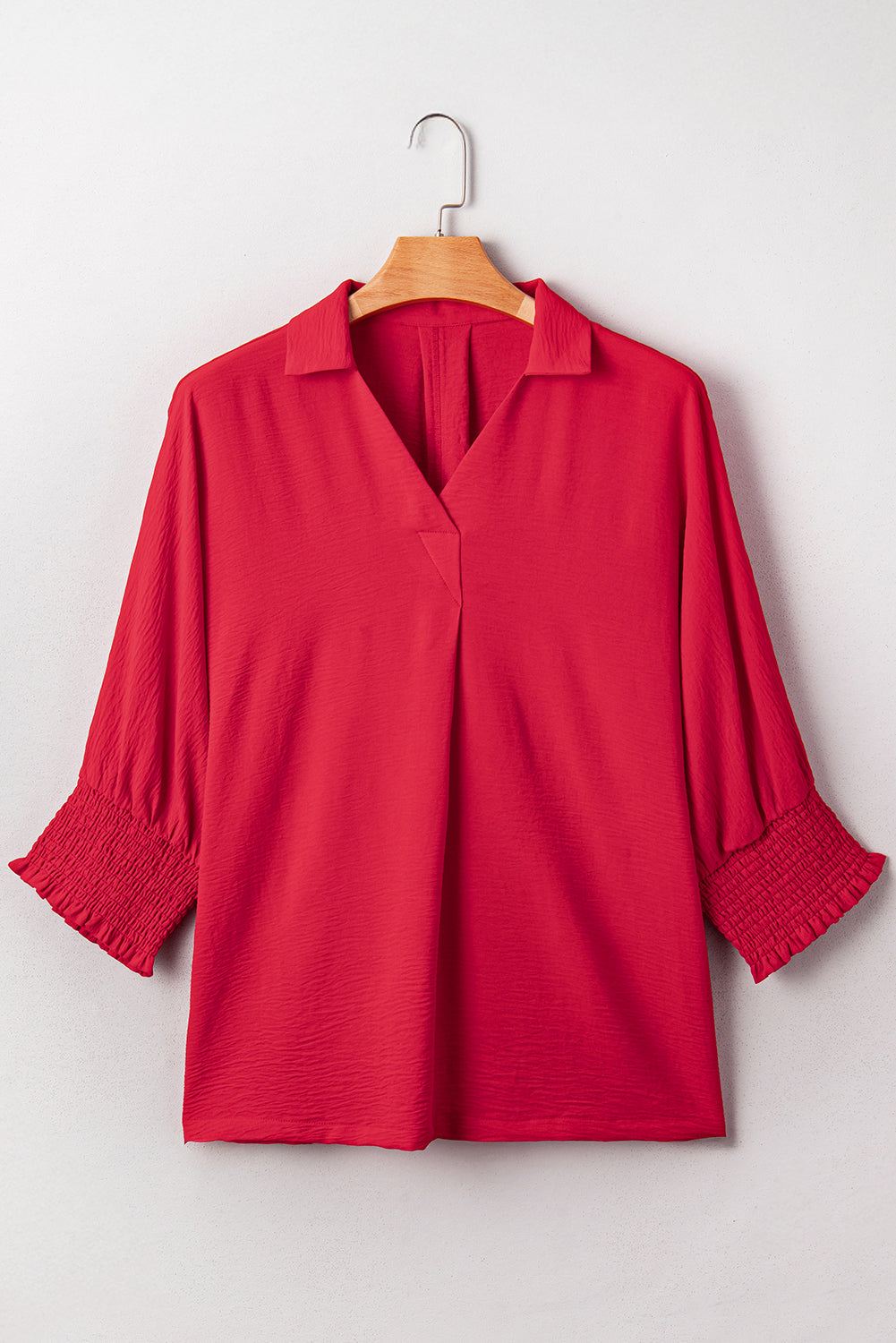 Fiery Red Plus Size Shirred Cuff Dolman Oversized Tunic Blouse
