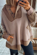 Goat Waffle Patchwork Plus Size Pocketed Hoodie