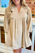 Parchment Notched Neck Scallop Detail Plus Size Mini Dress