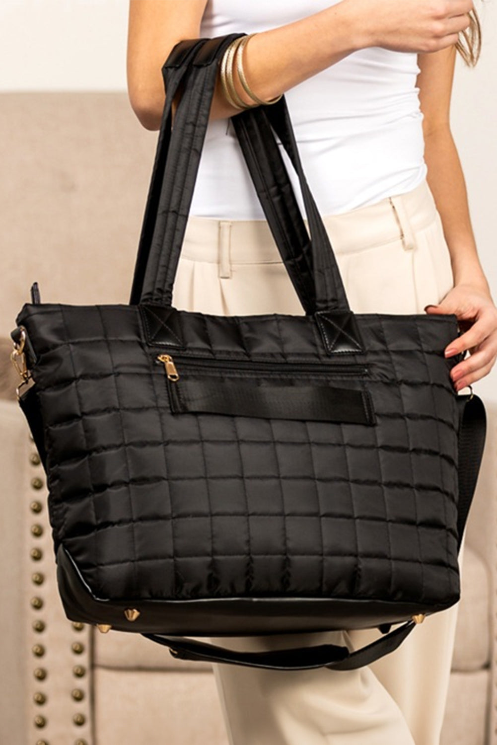 Camel Quilted Patchwork Large Tote Bag and Clutch 2pcs Set